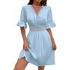 FIRSTXIU Abito da donna a maniche svasate a trapezio con scollo a V e vita alta Flowys Swing abiti corti estivi Streetwear, Azzurro-S, Taglia unica