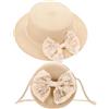 SECFOU Set Cappello di Paglia Estivo Protezione Solare e Borsa a Tracolla in Pizzo per Bambine 3-6 Anni, Design Fiocco Cartoon, per Campeggio e Gite in Barca