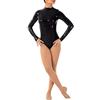 IMEKIS Body a Manica Lunga da Donna Metallico Lucido Finta Pelle Body per Balletto Tuta con Cerniera Camicia a con Collo Alto Top Pagliaccetto Ginnastica Sport Dancewear Nero S