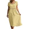 Generico Abito Lino Donna Abito Estivo a Maniche a 3/4 Boho Chic Abiti Vacanza Comodo Taglie Forti Vestito Lungo in Cotone Scollo a V Largo Vestiti da Spiaggia Tinta Unita Morbido e Traspiranti S-3XL