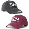 LOHOM Set di 2 cappelli da baseball ricamati regolabili per mamma e papà, regalo classico per genitori, coppie, regalo classico per mamma papà, cappello nero e cappello mamma rossa