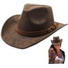 Nzoike Cappello da Cowboy in Pelle Scamosciata Marrone, Cappello Western con Fascia in Pelle, 56-59cm, Unisex per Uomini e Donne