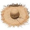 AOYUDJ Cappello da sole in rafia da donna, con tesa grande, frangia, cava, protezione solare