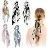 Twinice Set di 5 elastici in raso con fiocco floreale, sciarpa per coda di cavallo, accessori vintage per donne e ragazze
