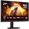 AOC Gaming Monitor U27G4R 27 pollici, 3840x2160, UHD, 160Hz, Fast IPS Panel, 0.5ms MPRT, USB Hub, Height Adjustment, (HDMI2x 2.1 DP 1x 1.4) Adaptive Sync, HDR400, G-Sync Compatible, Nero