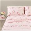 Caleffi completo Lenzuola Flory Flanella colore rosa matrimoniale