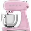 Smeg, Impastatrice Planetaria SMF03PKEU, 10 Livelli di Velocità, Funzione Smooth Start, Ciotola da 4,8 L, Sicurezza Blocco Motore, 3 Fruste, Gancio e Coperchio in Dotazione, 800W, Rosa