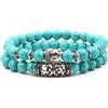 KnSam Bracciali in vera pietra naturale con elmetto di Buddha, ciondolo a forma di gufo, ciondolo per coppia, 8 mm, in pietra naturale, coppia regalo per donne e uomini, 19 cm, 19cmx8mm, Cristallo,
