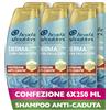 Head & Shoulders DermaXPro Shampoo Antiforfora Protezione Anti-Caduta 6x250ml con Caffeina e Complesso di Ceramidi Idrata Cute Secca e Capelli Fragili e Aiuta a Rinforzare la Barriera Cutanea