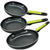 Fackelmann Set 3 Padelle Antiaderenti Induzione 20 24 28 cm PFAS Free, padelle in Alluminio Riciclato con Fondo a Nido d'Ape, Manico Soft Touch, Compatibili Tutti i Fuochi, Linea Oliva