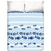 PENSIERI DELICATI Copriletto Matrimoniale 260 x 280 cm, 100% Cotone Pique, Ideale Come Telo Arredo, Coperta Salva Letto 2 Piazze, Fantasia Pesci Blu, 100% Made in Italy