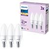 Philips LED E14 Candela, confezione da 3 lampadine, equivalente a 40 W, lampadine LED smerigliate, Plastica, Luce Bianca Calda 2700K, LED a risparmio energetico con lunga durata