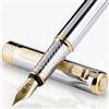 Scriveiner Penna stilografica qualità premium - Penna stilografica mozzafiato con finitura in Placcato in Vero Oro, Placcato in Vero Oro Pennino (fine), argento cromato