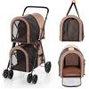 COSTWAY 4 in 1 Passeggino Pieghevole per Cani a Doppio Livello, Beige | Carrello Multifunzionale per Animali Domestici Smontabile con 4 Ruote, Ideale per Passeggiata Viaggio e Shopping
