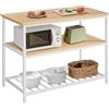 VASAGLE Isola da Cucina con Ampio Piano di Lavoro, Scaffale a 3 Livelli, Struttura in Acciaio, 60 x 120 x 90 cm, Stile Moderno, Facile da Montare, Rovere e Bianco KKI001W09