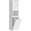 VASAGLE Mobile Portabiancheria per Bagno, Mobiletto Alto Bagno, con Sacco Interno Porta Biancheria Rimovibile con Maniglie, Scomparto con Anta, 40 x 40 x 170 cm, Bianco Nuvola BBC761W01