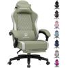 GTPLAYER Sedia da gaming ergonomica, sedia da ufficio in tessuto traspirante, larga e alta, girevole, con poggiapiedi, supporto lombare regolabile e poggiatesta, Verde