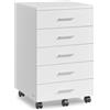 VASAGLE Cassettiera da Ufficio a 5 Cassetti, Mobile con Ruote per Documenti, Mobiletto Porta Stampante, Guide per Cassetti senza Viti, Studio, Bianco Nuvola OFC081W01