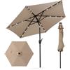 KOMFOTTEU Ombrellone da Giardino con LED 230 cm, Ombrellone da Spiaggia Inclinabile e Portatile, con 6 Aste e Manovella in Metallo, Anti UV, da Esterno per Patio, Piscina, Mercato, Terrazzo (Marrone)