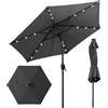 KOMFOTTEU Ombrellone da Giardino con LED 230 cm, Ombrellone da Spiaggia Inclinabile e Portatile, con 6 Aste e Manovella in Metallo, Anti UV, da Esterno per Patio, Piscina, Mercato, Terrazzo (Grigio)