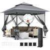 LIFERUN Gazebo pieghevole 3,3x3,3 m, con 4 pannelli laterali in zanzariera, One Push tenda con doppio tetto, Gazebo impermeabile da giardino 4 PCS sacchi di sabbia, per mercato/campeggio, Grigio Scuro