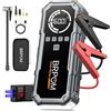 BRPOM Avviatore Batteria Auto con Compressore 160 PSI, 9000A Avviatore Emergenza per Auto/Moto 12V（Tutti Gas 12L Diesel）Booster Avviamento 600LUMEN LED/Ricarica USB-C