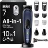 Braun REGOLABARBA STYLING KIT, Tagliacapelli Uomo, Rasoio Elettrico Barba e Capelli, 10-in-1 per Barba, Capelli, Corpo, Naso e Orecchie, 100 Minuti Di Utilizzo, Idea Regalo, MGK7410 Blue