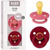 BIBS Colour Ciuccio confezione da 2 pezzi. Privo di BPA, Tettarella tonda. Lattice di gomma naturale, Misura 2 (6-18 mesi), Coral/Ruby