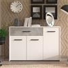 Dmora Credenza Funachi 119x33x81h cm Bianco un Cassetto 2 Ripiani, Madia Apertura Battente e Scorrevole
