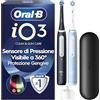 Oral-B Spazzolino Elettrico Ricaricabile iO 3 Nero e Blu, 2 Testine Di Ricambio, Custodia Da Viaggio, 2 Spazzolino Elettrico Oral B, Confezione Doppia, Sensore di Pressione