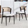 chairus 2 PZ Sedie da Cucina in Tessuto Lino con Schienale in Rattan, Nero