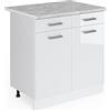 Vicco Mobiletto base per cucina R-Line, Bianco lucido, 80 cm, PL Marmo, per la libera combinazione all'interno di sistemi cucina modulari