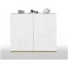 WHOUS Mobiletto Salvaspazio Portaoggetti GARDA con 2 Ante, Mobile Multiuso per Bagno, Cucina e Sala da Pranzo, 80,9x35x70 cm, Bianco Lucido e Rovere