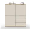 WHOUS Credenza e Buffet GARDA per Soggiorno con 3 Cassetti e 3 Ante, Madia per Salotto, Cucina e Sala da Pranzo in Legno, 102x35x110 cm, Cashmere e Rovere Chiaro