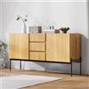 Moimhear Credenza con 2 ante e 3 cassetti, gambe in metallo, buffet, comò con design a linee (legno + nero, 140 x 40 x 75 cm)