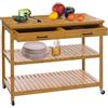 Avilia Isola Carrello da Cucina in Bambù 3 Livelli con Ruote 90x108x85 cm - Piano Lavoro Superiore due Scaffali di Appoggio e due Cassetti Ideale sia per Cucinare che per Riporre Oggetti e Utensili