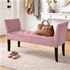 BAKAJI Panca Poggiapiedi Fondoletto per Camera da Letto, Pouf Sgabello con Piedi in Legno e Braccioli per Ingresso, Stanzetta, Multiuso, Seduta Ergonomica, 11 x 60 x 40 cm (Rosa Velluto)