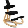 Varier Thatsit Marrone/Nero Sedia ergonomica al ginocchio regolabile in altezza con schienale e telaio in legno di faggio per seduta attiva - 10 anni di garanzia di qualità