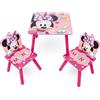 CARTOON Set Tavolo e 2 Sedie Bambini Minnie Disney in Legno Tavolino Cameretta con Sedie 445x50x50 cm Arredo per Disegno Gioco e Merenda Mobilietta Bambina Età 3+