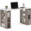 BAKAJI Scrivania con Doppia Libreria 6 Ripiani Tavolo da Lavoro Porta PC Computer Struttura e Piano in Legno MDF Arredamento Casa Ufficio Cameretta Design Moderno 140 x 60 x 75 cm Tortora
