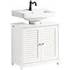 SoBuy Mobile Bagno Sottolavabo - Mobiletto Bagno Salvaspazio con Mensole Regolabili, Mobile Lavabo in MDF, Antimuffa con Porta a Lamelle, per Lavabo a Terra, Bianco, 60x58x35cm, FRG237-II-W