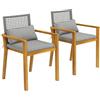 Outsunny Set 2 Sedie da Giardino Impilabili in Legno di Acacia FSC, Sedie da Esterno in Rattan con Braccioli, Cuscini per Seduta e Decorativi, per Giardino Balcone Terrazza, 59x55x86 cm, Color Legno
