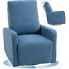 HOMCOM Poltrona Relax Reclinabile Manuale con Poggiapiedi, Seduta Ampia, Poltroncina Imbottita Girevole con Funzione Dondolo, in Tessuto Effetto Lino per Soggiorno e Salotto, 76x94x100 cm, Blu