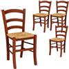 VIRSUS Set 4 Sedie Paesana in Legno con Seduta in Paglia, Misura 44x43x88 cm, Sedia Tradizionale Robusta, per Casa, Cucina, Agriturismo, Ristorante, Made in Italy (Noce Scuro)
