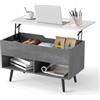 LIFEZEAL Tavolino Salotto Sollevabile, Tavolino Basso da Caffè, Soggiorno, Moderno, Salvaspazio, con Piano Elevabile, Gambe in Legno Massello, Contenitore, 2 Scomparti, 80x40x44,5-58cm (grigio)