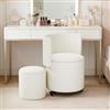 HDHNBA Sedia cosmetica con ruote e spazio di archiviazione, sedia girevole per trucco con schienale ribaltabile, piccolo pouf imbottito in pelle PU per camere da letto e salotti.