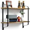 BAKAJI Mensola da Parete 2 Ripiani Struttura in Metallo Nero Scaffali in Legno MDF Design Moderno Scaffale Libreria Multiuso da Muro Dimensione 61 x 51,5 x 15,5 cm