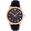 Emporio Armani Orologio da uomo, movimento a due lancette con data, cassa in acciaio inossidabile oro rosa 43 mm con cinturino in pelle, AR11135