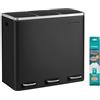 SONGMICS Cestino da Cucina, Pattumiera per Raccolta Differenziata 3 x 18L, 3 Scomparti per Riciclaggio, Coperchi a Chiusura Morbida, Pedali, Acciaio, Nero Inchiostro LTB54BK