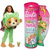 Barbie Cutie Reveal - Bambola con costume di peluche da cagnolino-rana e 10 accessori a sorpresa cambia colore, serie Amici Cuccioli, giocattolo per bambini, 3+ anni, HRK24